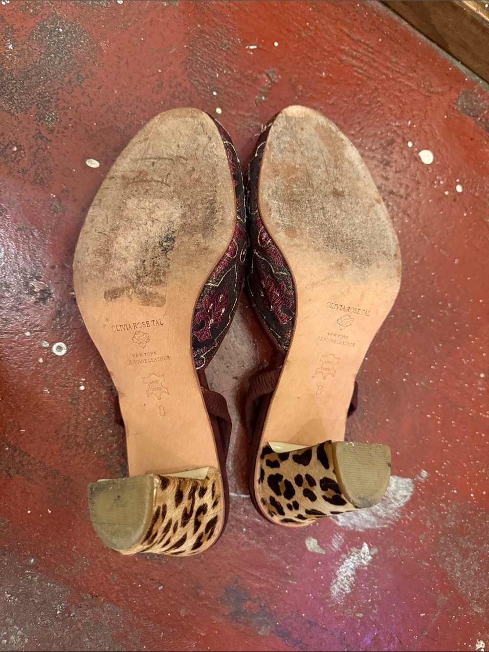 Olivia Rose Tal burgundy leopard brocade high heel mules - Picture 3 of 6